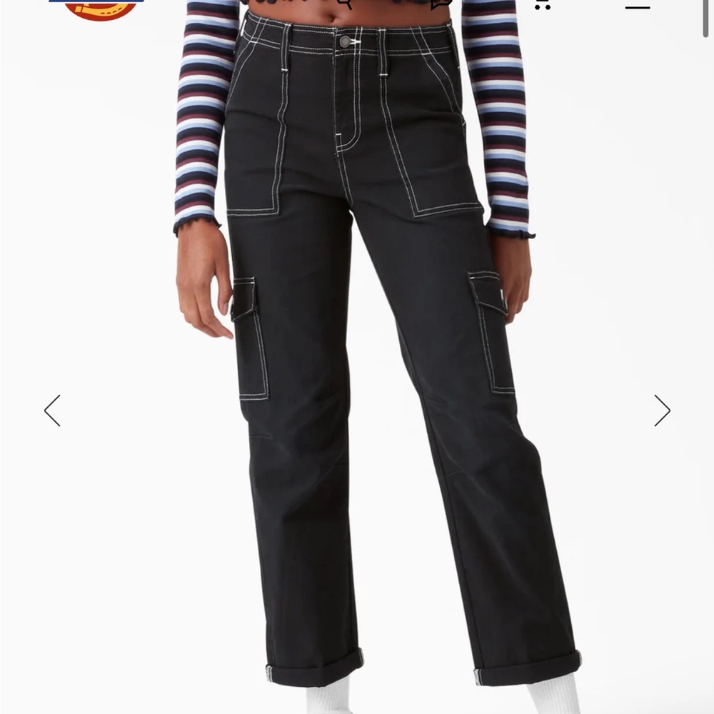 Dickies Black Straight Leg Women's Jeans with White Stitching